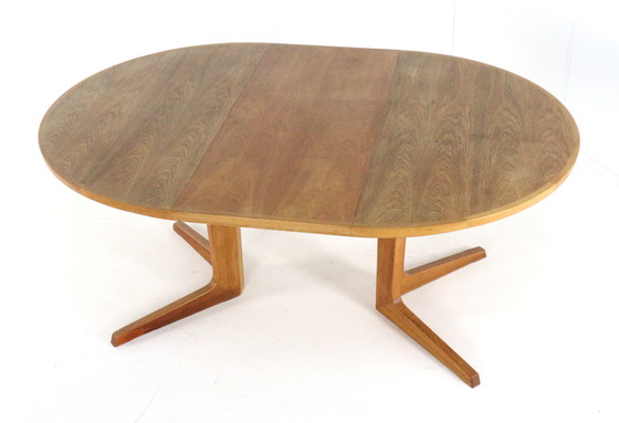 Image 1 of Bernhard Pedersen and Son round 2x extendable dining table Danish vintage