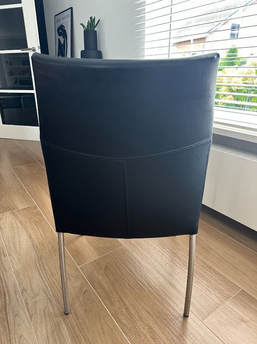 6 Invito Chairs Van Bree's New World, Black Leather – eetkamerstoelen, Metal (photo 2 of 5)