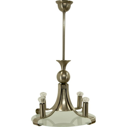 Lustre vintage art déco en verre sablé, 1930