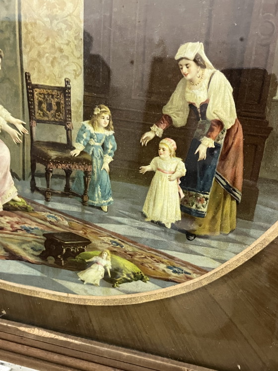 Antique mantel mirror with print - 71 x 140 cm – Glass, Paper (photo 5 of 10)