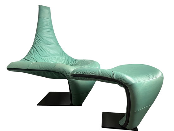 Image 1 of Postmodern Harvink “Turner” recliner armchair, Jack Crebolder, with footstool