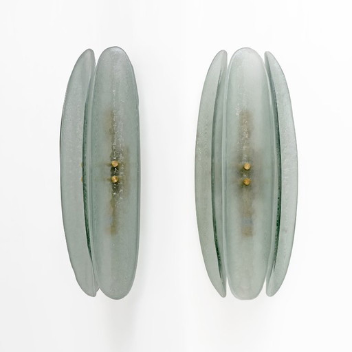 Pair of Fontana Arte Style Mid-century Modern Aqua Green Murano Glass Sconces