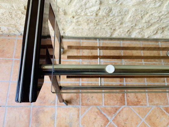 Image 1 of Vintage Glass and Brushed Metal Side Table on Wheels from Zuenelli, 1960s