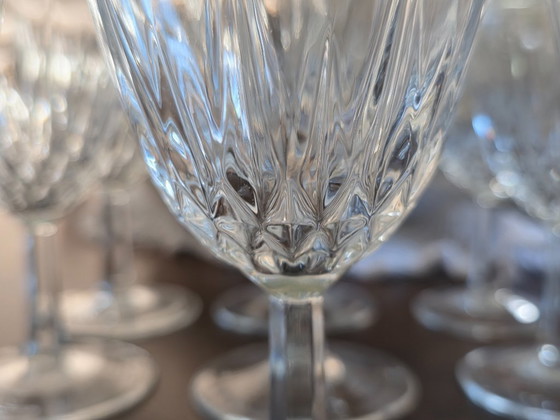Image 1 of 18-piece set of original crystal glasses from the renowned French quality brand Cristal d'Arques, model Longchamp.