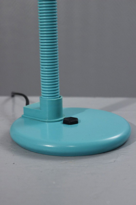 Image 1 of Lampe de bureau flexible vintage Aluminor France design 1980s turquoise
