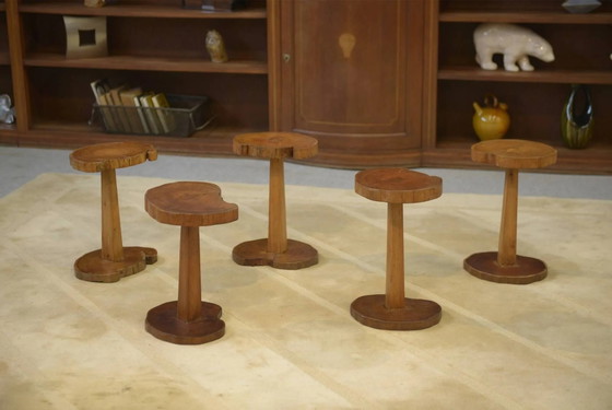Set of 5 brutalist side tables in rosewood from the 1960s., Brown (photo 4 of 7)