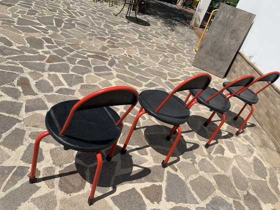 Set van 4 vintage Lamm L/O Design klapstoelen - rood en zwart - Italiaans design uit de jaren 80 – Metal (photo 5 of 12)