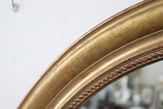 Image 1 of Antieke vergulde houten ovale wandspiegel, 19e eeuw