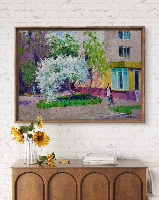 Original Oil Painting City Motif Spring Walk Around the City – Paintings & Drawings, Canvas (photo 3 of 7)