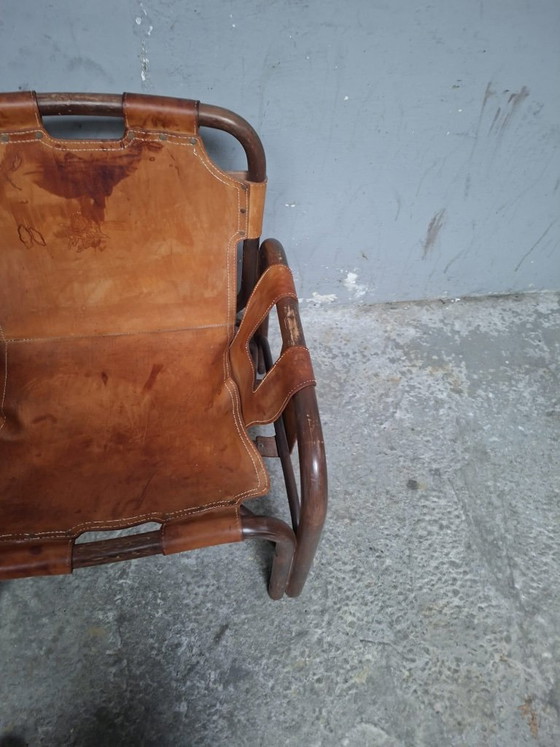 Image 1 of Safari armchair in leather and bamboo by Tito Agnoli for Bonacina 1960S