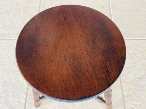 Sgabello vintage in legno tornito e noce