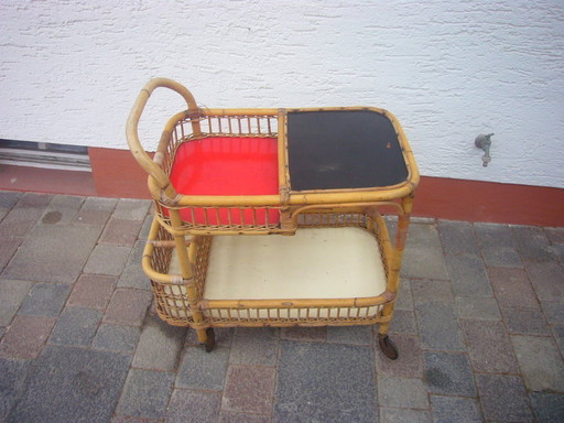 Vintage rattan & bamboo cocktail trolley (1960?)