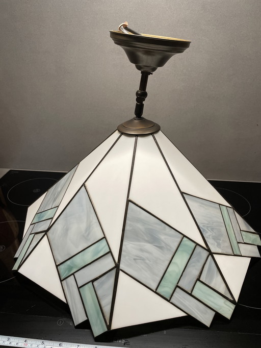 Tiffany-style ceiling lamp | Geometric stained glass | Art Deco look