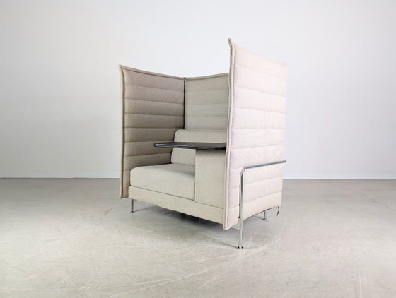 Image 1 of 3x Originele Vitra Alcove fauteuil met hoge rugleuning, grijsbeige, kantoorbank