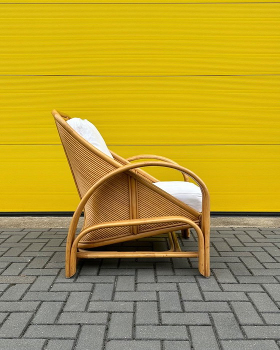Vintage Italian Rattan Bamboo Lounge Armchair, 70s, Beige (photo 7 of 14)