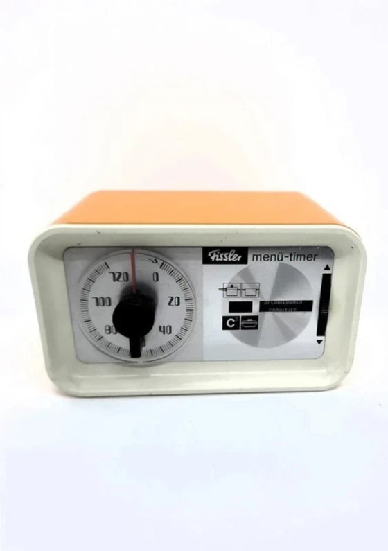 Image 1 of (W011) Iconic Fissler Design: Vintage Orange Menu Timer Kitchen Timer – 1970s Pop Art
