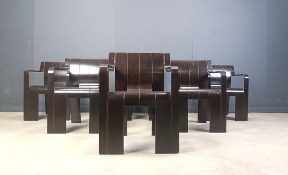 Image 1 of Ensemble de 6 chaises de salle à manger vintage en bandes par Gijs Bakker pour Castelijn, 1970