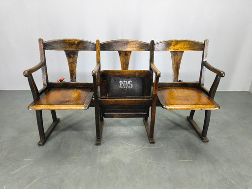 Rares bancs de cinéma en bois de hêtre tchécoslovaques des années 1920