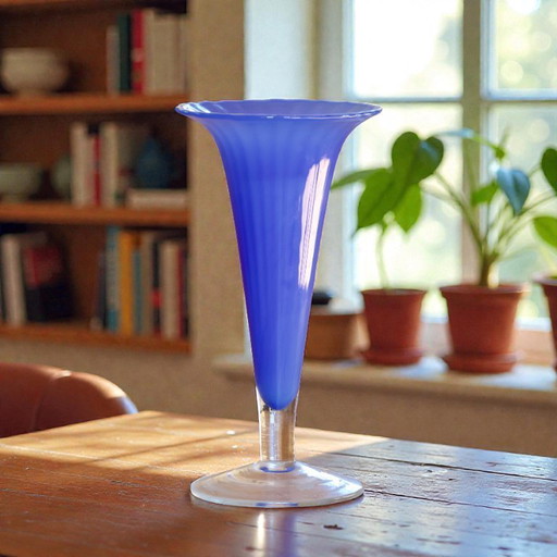 Große Murano-Vase aus mundgeblasenem kobaltblauem Glas