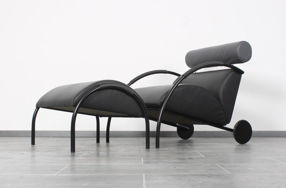 Image 1 of Chaise longue Zyklus en cuir noir + Hocker par Peter Maly pour Cor