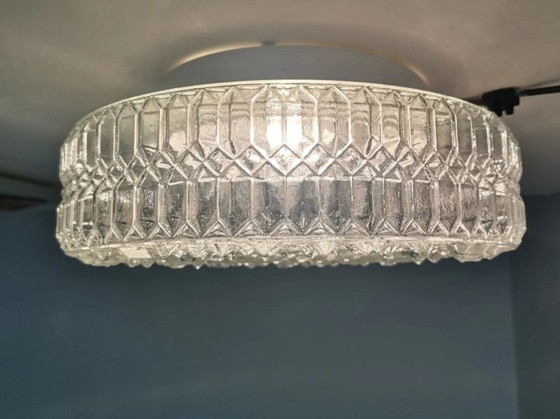 Image 1 of Grand plafonnier ou lampe murale à encastrer en verre hobnail givré