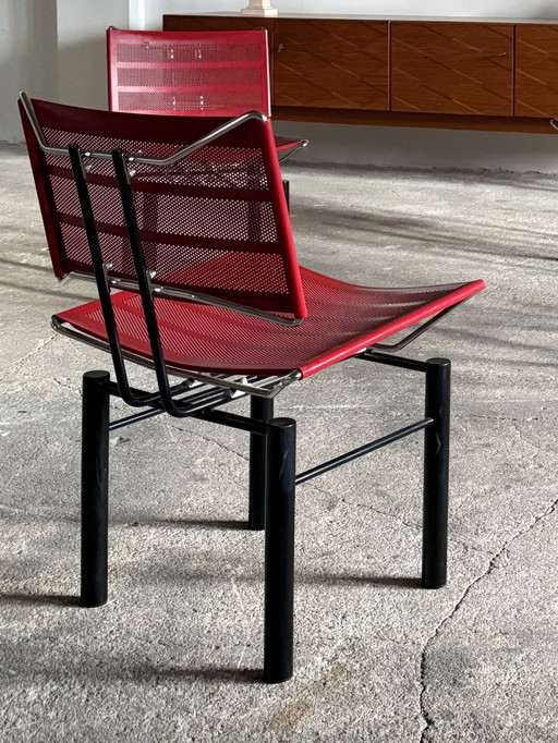 SEDIA "SERIE 8600" LAMIERA FORATA IN ACCIAIO HANS KUSCH&CO. ROSSO NERO ANNI '80