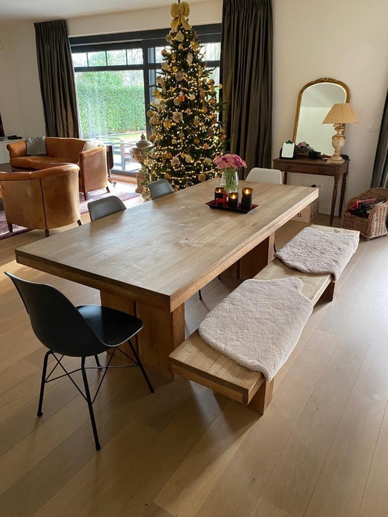 Image 1 of Teak wooden design table + bench