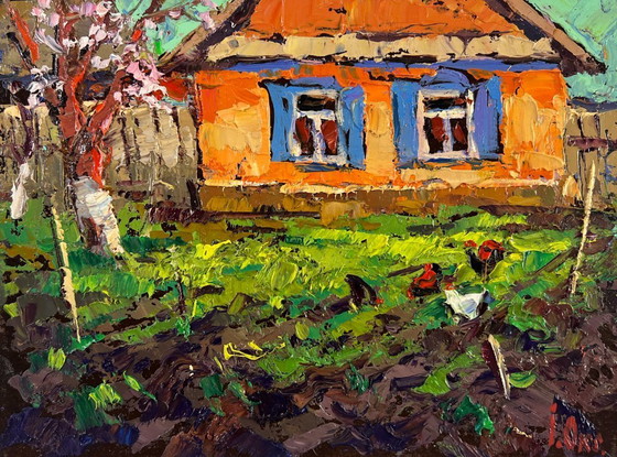 Image 1 of Original Oil Painting Summer Village Landscape Near the house that remembers everything
