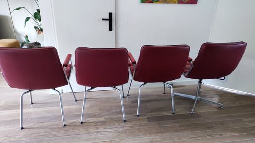 4 Artifort Channel armchairs - Red leather