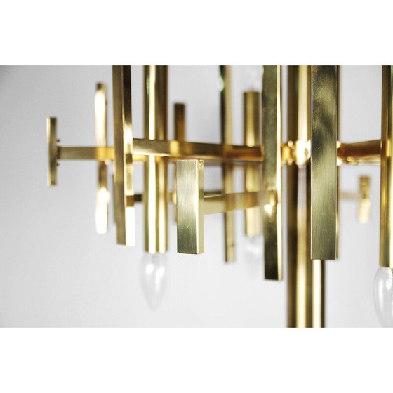 Image 1 of Italian Brass Chandelier with Glass Icicles by Gaetano Sciolari - 1970s