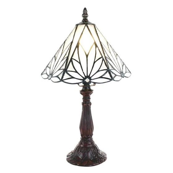 Runde Tiffany Tischlampe, Tischlampen, Kristall, Glas, Weiß, Vintage (Foto 3 von 5)