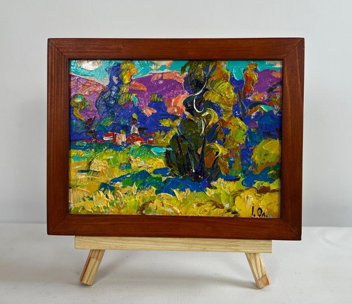 Original Oil Painting Day Field Landscape Fresh summer morning