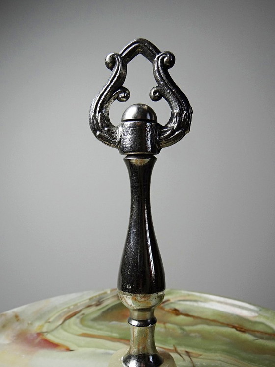 Image 1 of Rare display stand in green onyx and silver-plated metal, Italy, vintage 1935-1955