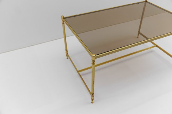 Image 1 of Tavolino da caffè quadrato in vetro dorato e fumé in stile Chiavari, anni '70