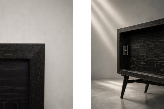 Image 1 of Vintage Mid-Century Modern Scandinavian Dark Oak Sideboard with Wooden & Metal Handles, 1960s