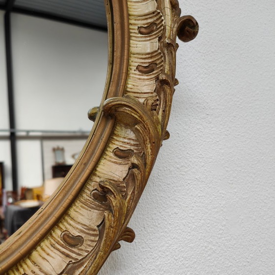 Image 1 of Miroir rond vintage baroque, brocante, rococo, miroir de cheminée