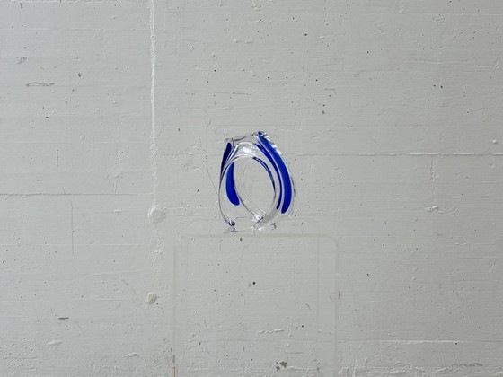 Image 1 of Vase en cristal de Murano à décor bleu, Italie, années 1970