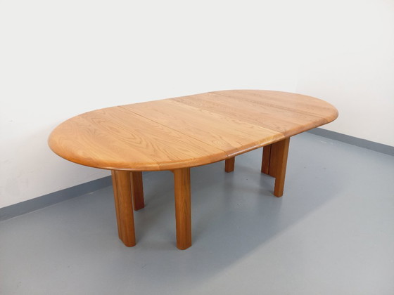 Image 1 of Vintage Seltz round dining table from the 70s/80s in solid blond elm with extensions