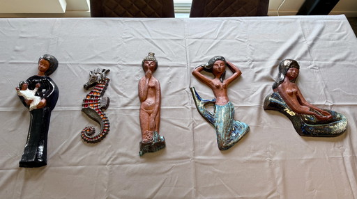 Sculture murali in ceramica di Perignem – set sirena – Belgio, anni '60
