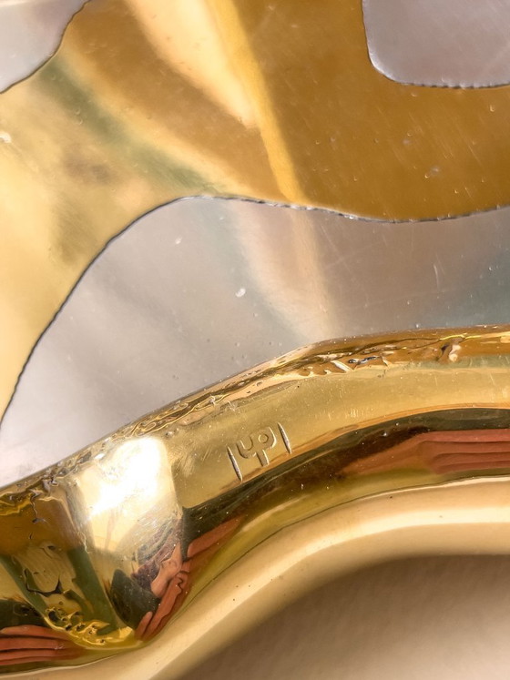 Vintage David Marshall Brutalist Ashtray, Signed Brass & Aluminium, Decorative Objects, Metal, Gold (photo 3 of 6)