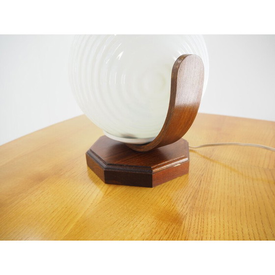 Image 1 of Vintage round table lamp in wood and glass, Czechoslovakia 1970