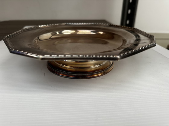 Image 1 of Coupe - Centre de Table Art-Déco en Métal Argenté Forme Octogonale