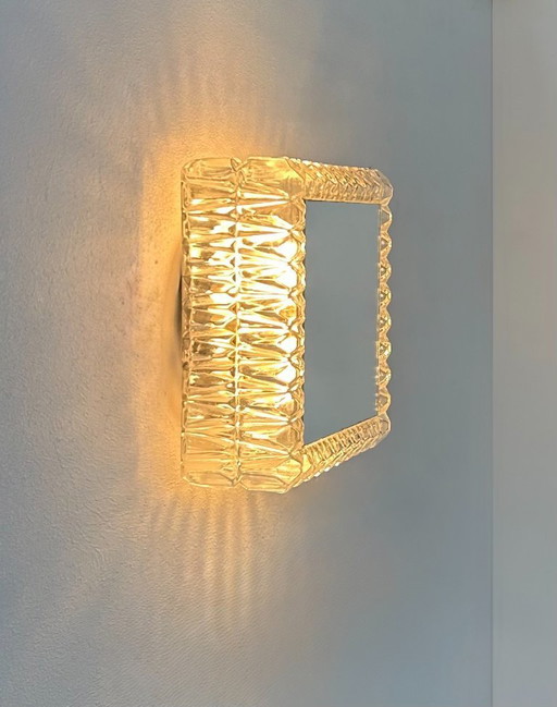 Applique da parete vintage, vetro stampato pressato e specchio, Francia, 1960