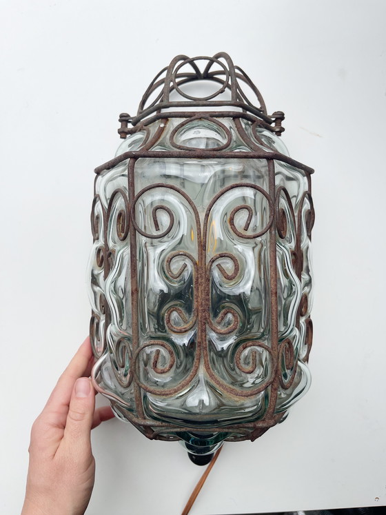 Image 1 of Vintage Murano wrought iron lantern | Glass blown into metal
