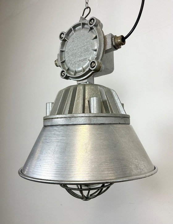 Image 1 of Large Industrial Cast Aluminium Cage Pendant Light from Polam Wilkasy, 1970s