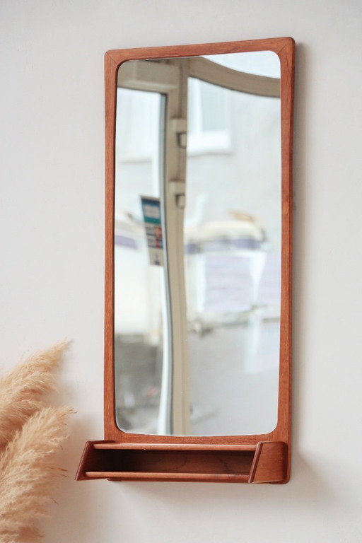 Danish design teak mirror with shelf | Vintage 1960s