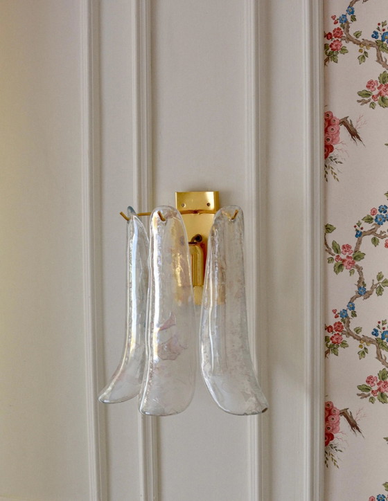 Murano Glas Petal Wandlamp, Helder Iriserend, Messing, Italiaans Kunstglas – Wandlampen, Metal (photo 6 of 8)