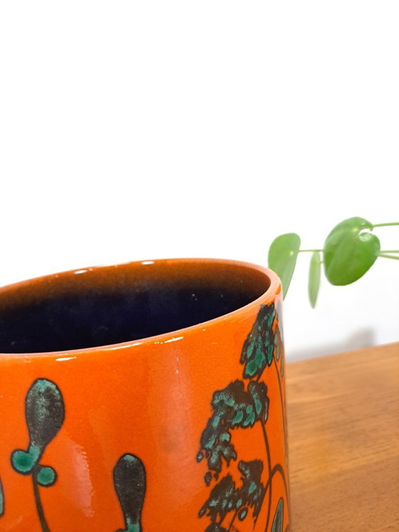 Image 1 of Pot de fleurs en céramique orange, Allemagne de l'Ouest, n° 3
