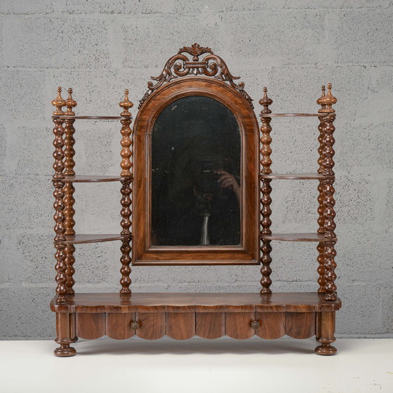 Étagère da toeletta con ripiani, colonne tornite e specchio inclinabile – Tolette, Legno (photo 2 of 8)
