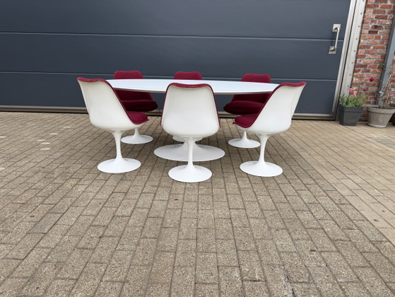 Image 1 of Knoll Tulip oval dining table 198cm White (or Black Phoenix) laminate Eero Saarinen